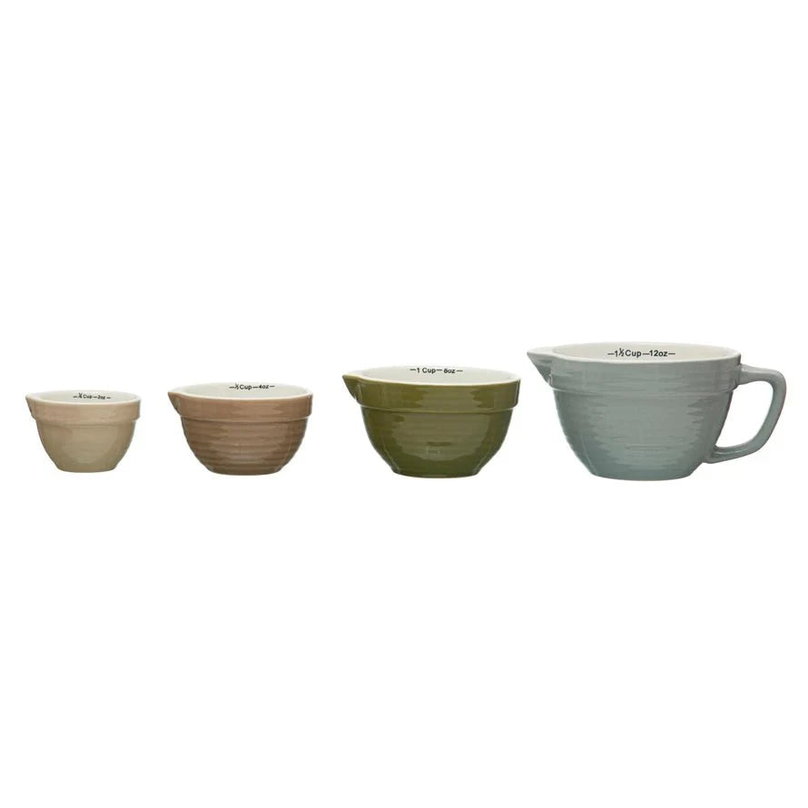 Stoneware Batter Bowl Measuring Cups – Set of 4, Multi-Color - Tampa Home & Garden Store