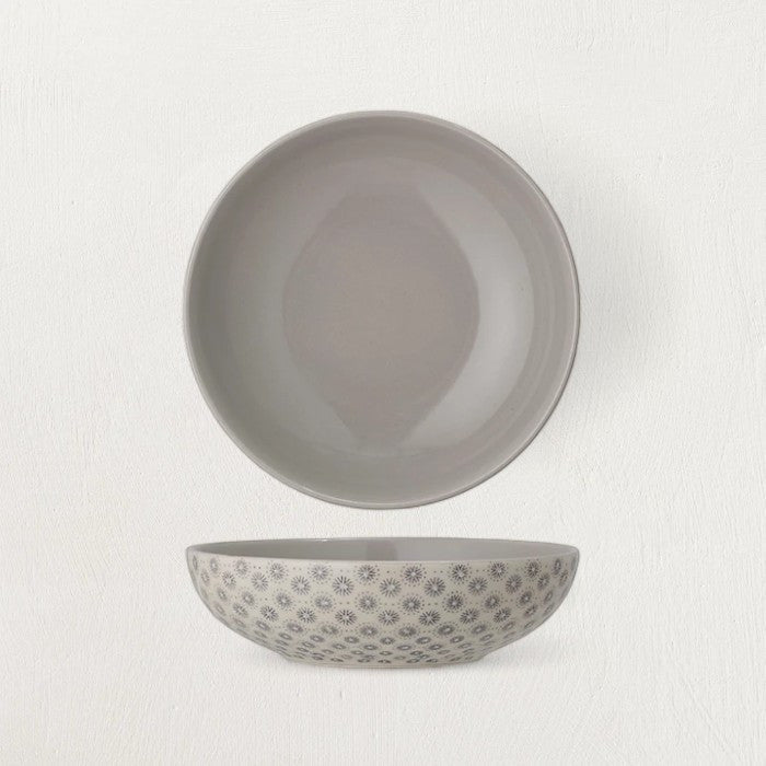 Stoneware Bowl with Grey Hand-Stamped Pattern - Tampa Home & Garden Store