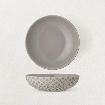 Stoneware Bowl with Grey Hand-Stamped Pattern - Tampa Home & Garden Store