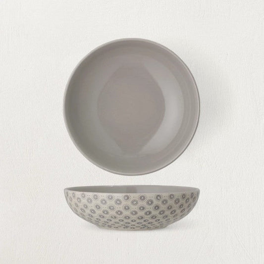 Stoneware Bowl with Grey Hand-Stamped Pattern - Tampa Home & Garden Store