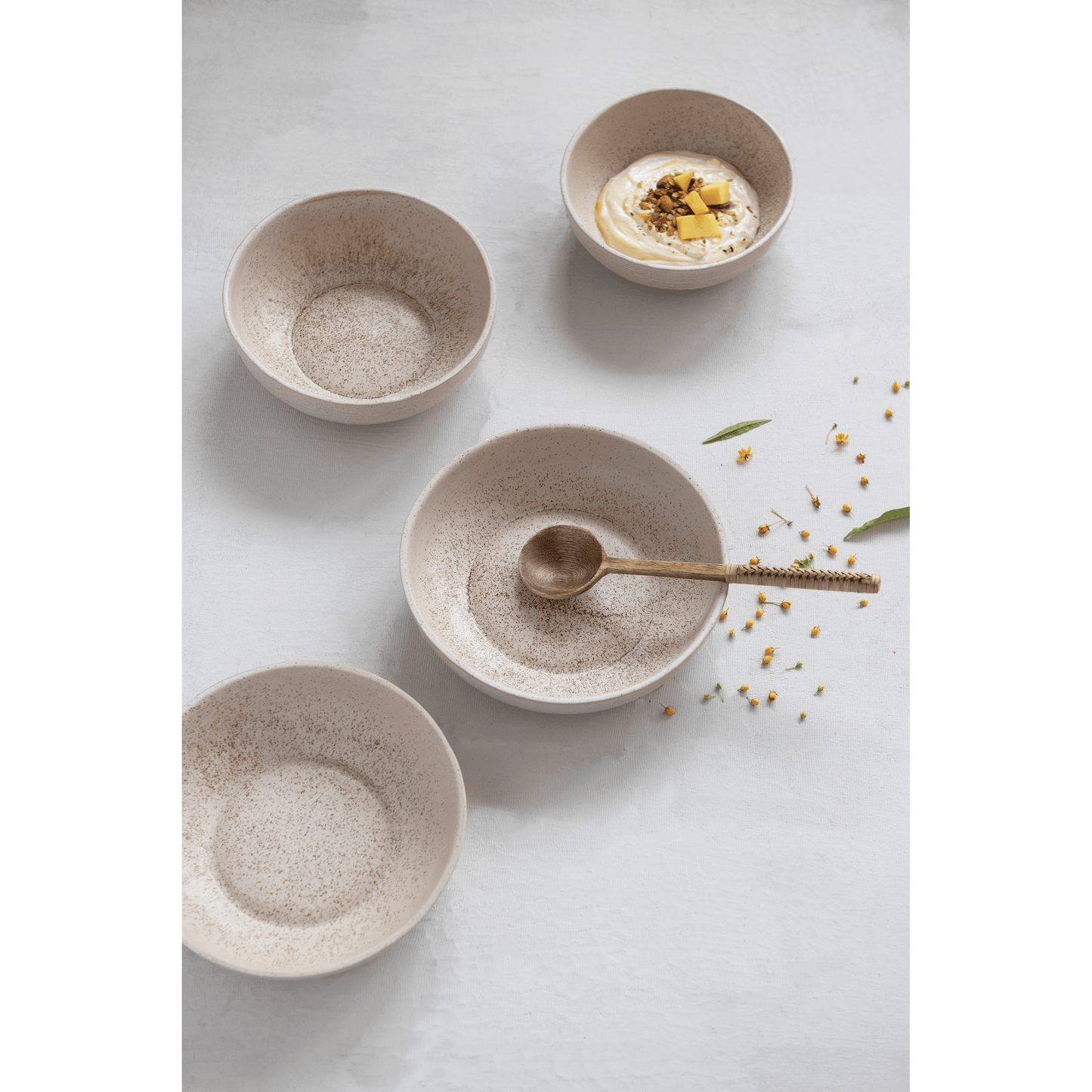 Stoneware Bowl with Reactive Glaze, Speckled Cream Color - Tampa Home & Garden Store