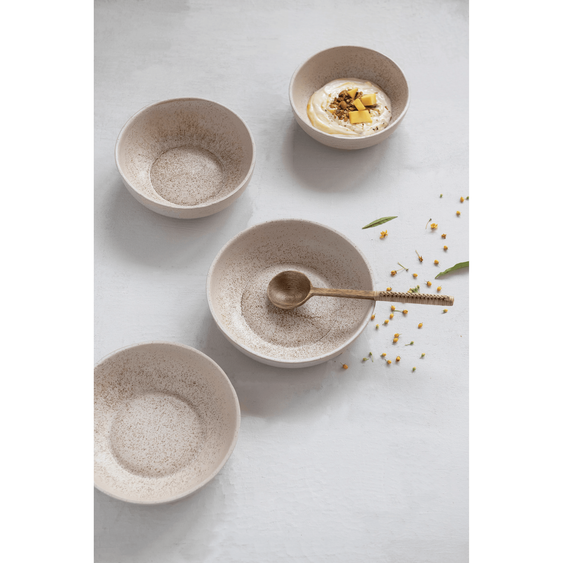 Stoneware Bowl with Reactive Glaze, Speckled Cream Color - Tampa Home & Garden Store
