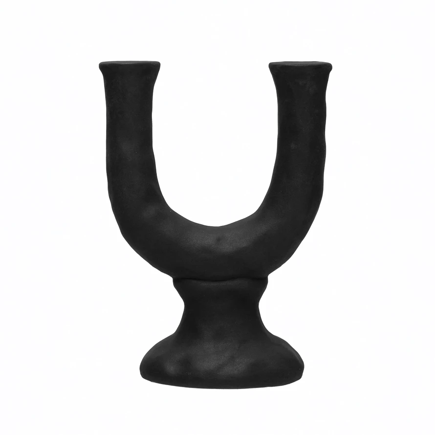 Stoneware Double Taper Candle Holder in Chocolate - Tampa Home & Garden Store