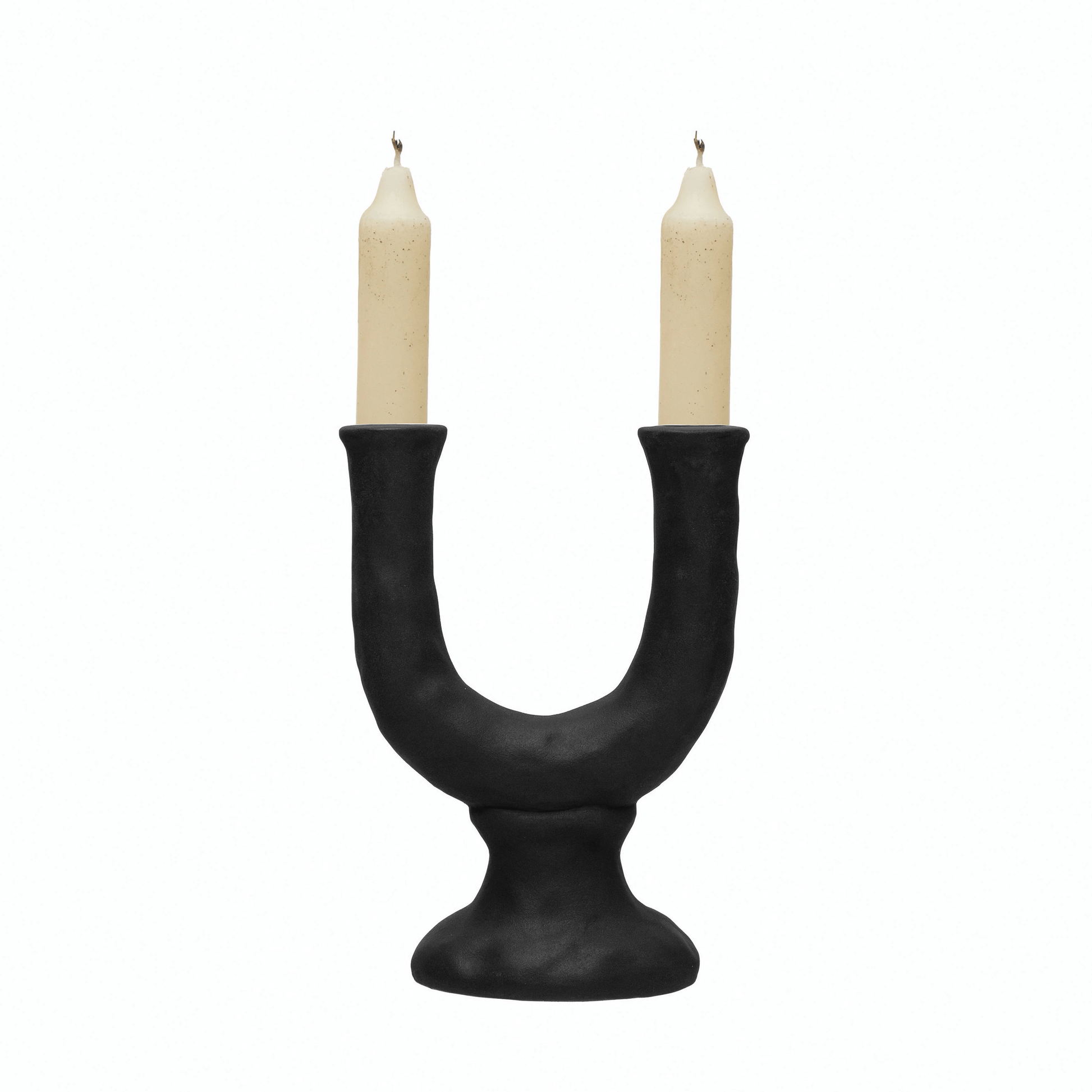 Stoneware Double Taper Candle Holder in Chocolate - Tampa Home & Garden Store