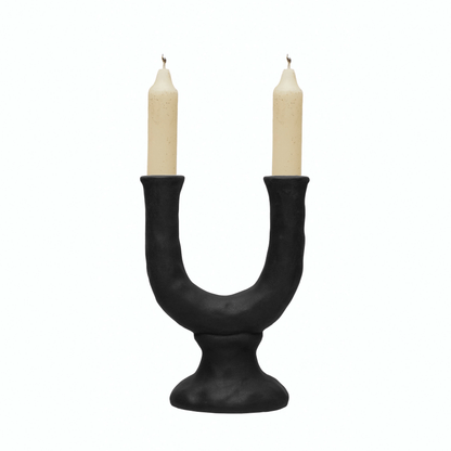 Stoneware Double Taper Candle Holder in Chocolate - Tampa Home & Garden Store