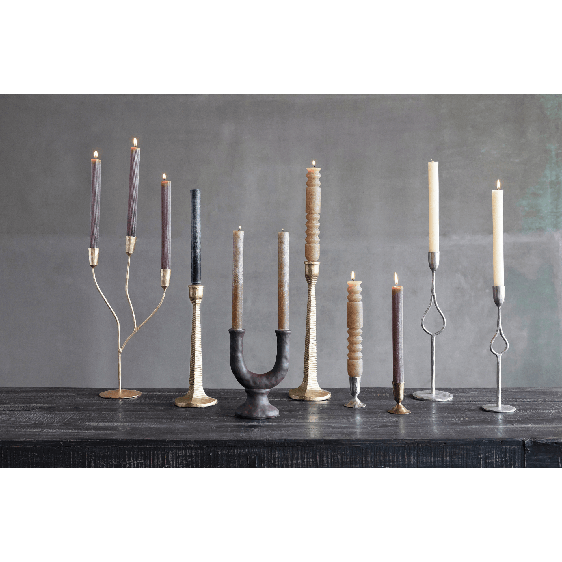 Stoneware Double Taper Candle Holder in Chocolate - Tampa Home & Garden Store