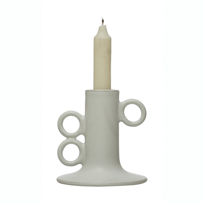 Stoneware Taper Candle Holder in White - Tampa Home & Garden Store