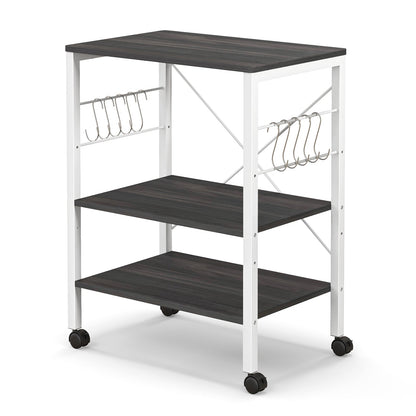 Estante de cocina de 3 niveles para panadero, carrito de almacenamiento para horno microondas con ganchos, marrón rústico