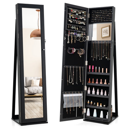 Organizador de Joyas Vertical con Cerradura y Espejo de Cuerpo Entero - Marrón