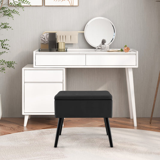 Velvet Storage Ottoman with Solid Wood Legs for Living Room Bedroom-Black - Tampa Home & Garden Store