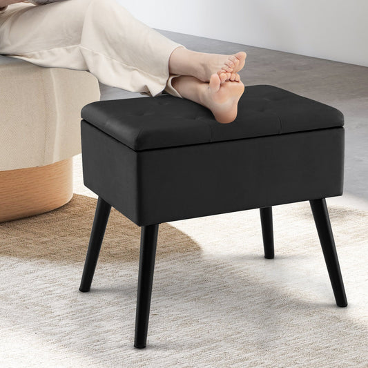 Velvet Storage Ottoman with Solid Wood Legs for Living Room Bedroom-Black - Tampa Home & Garden Store