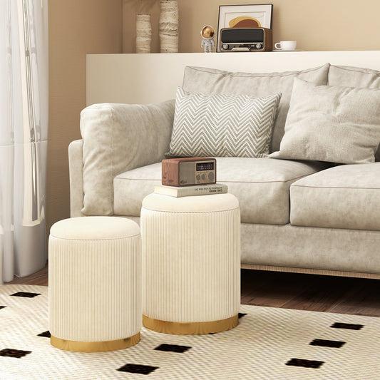 Velvet/Linen Fabric Storage Ottoman Set of 2 - Tampa Home & Garden Store