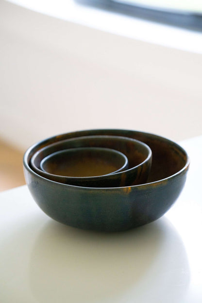 Handcrafted Rust Stoneware And Nesting Bowl Set