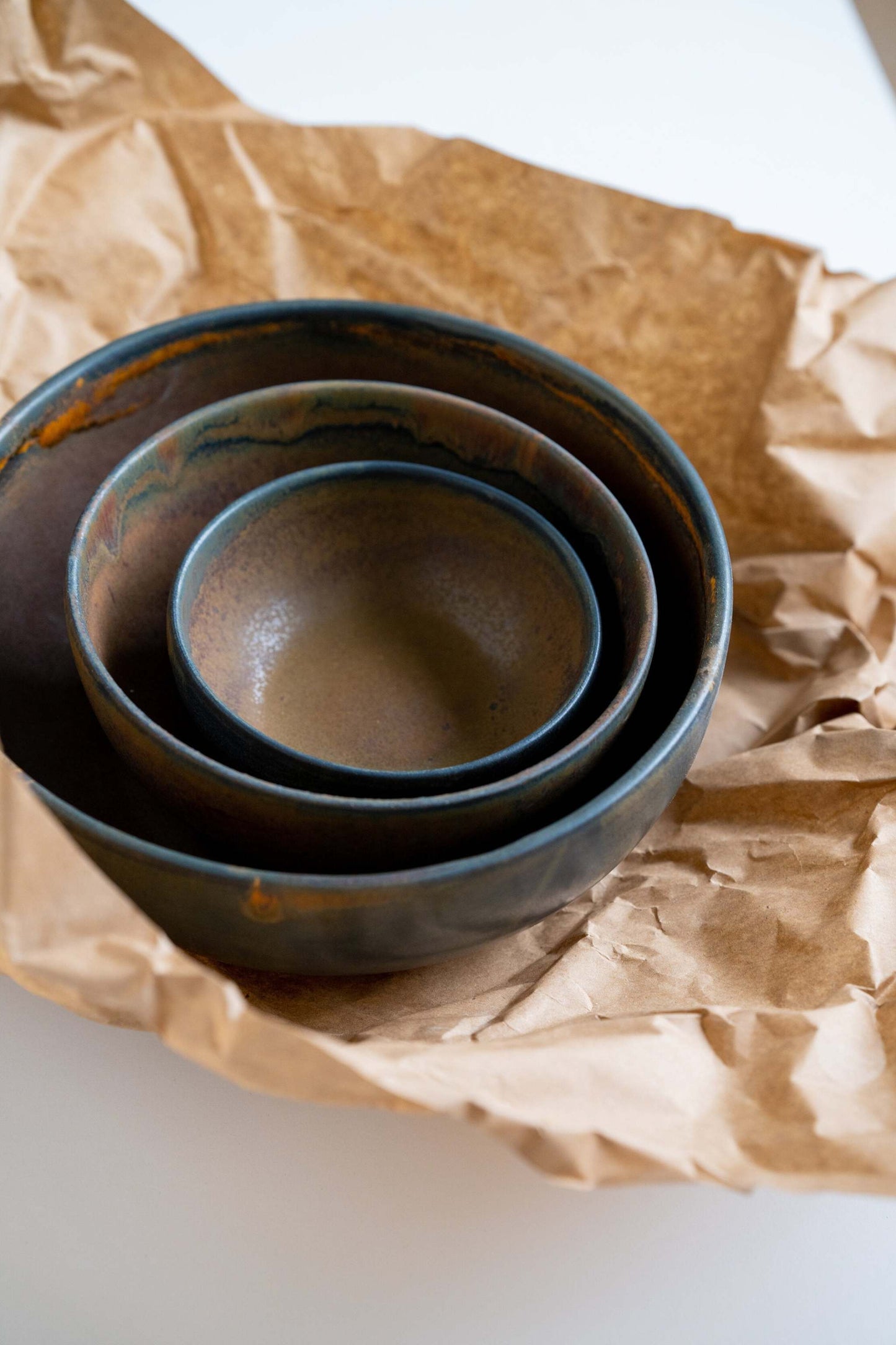 Handcrafted Rust Stoneware And Nesting Bowl Set