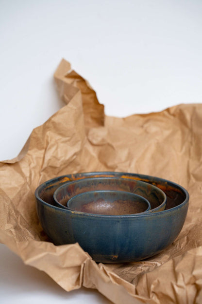 Handcrafted Rust Stoneware And Nesting Bowl Set