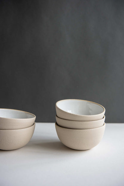 Handmade White Stoneware and Textured Bowl