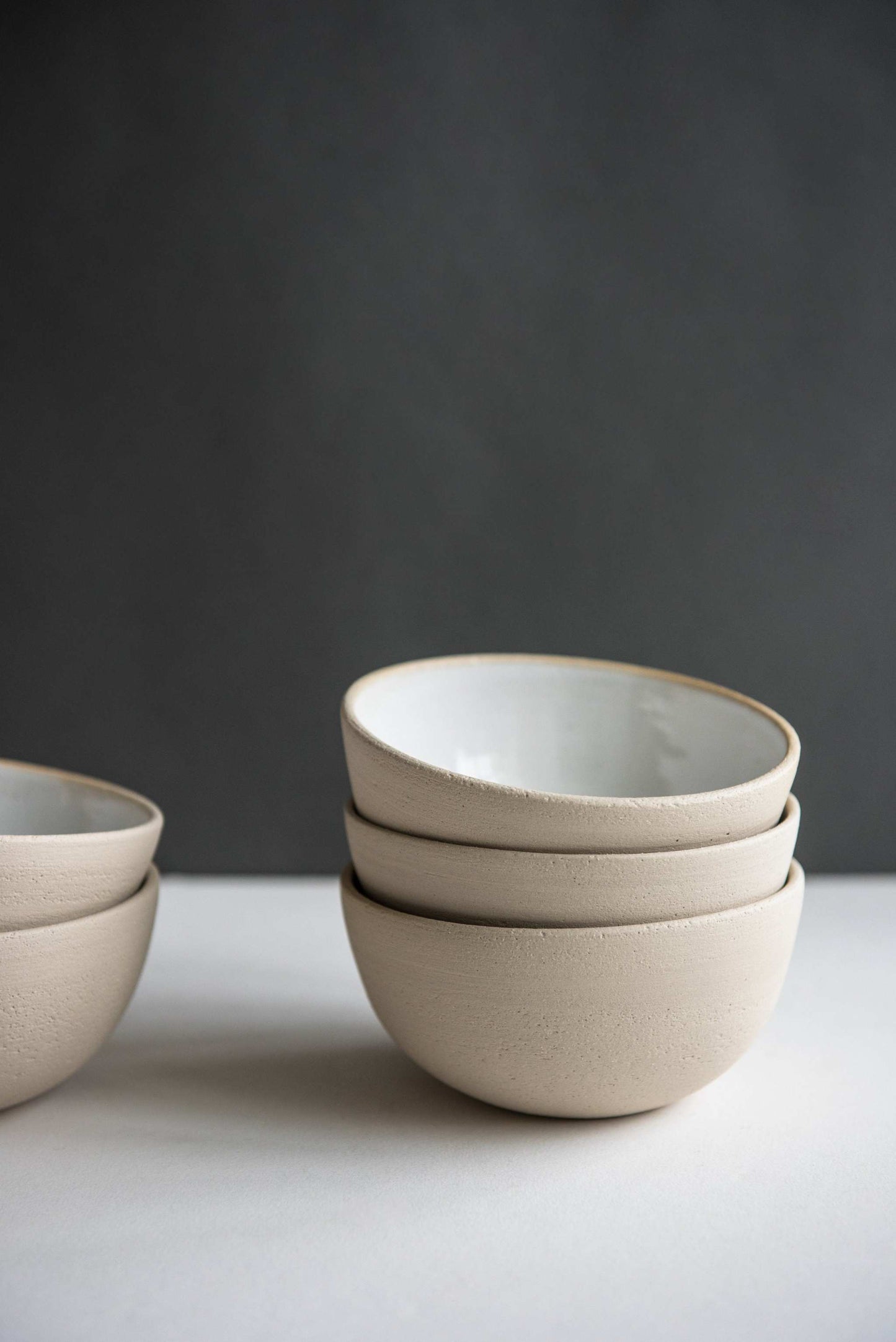 Handmade White Stoneware and Textured Bowl