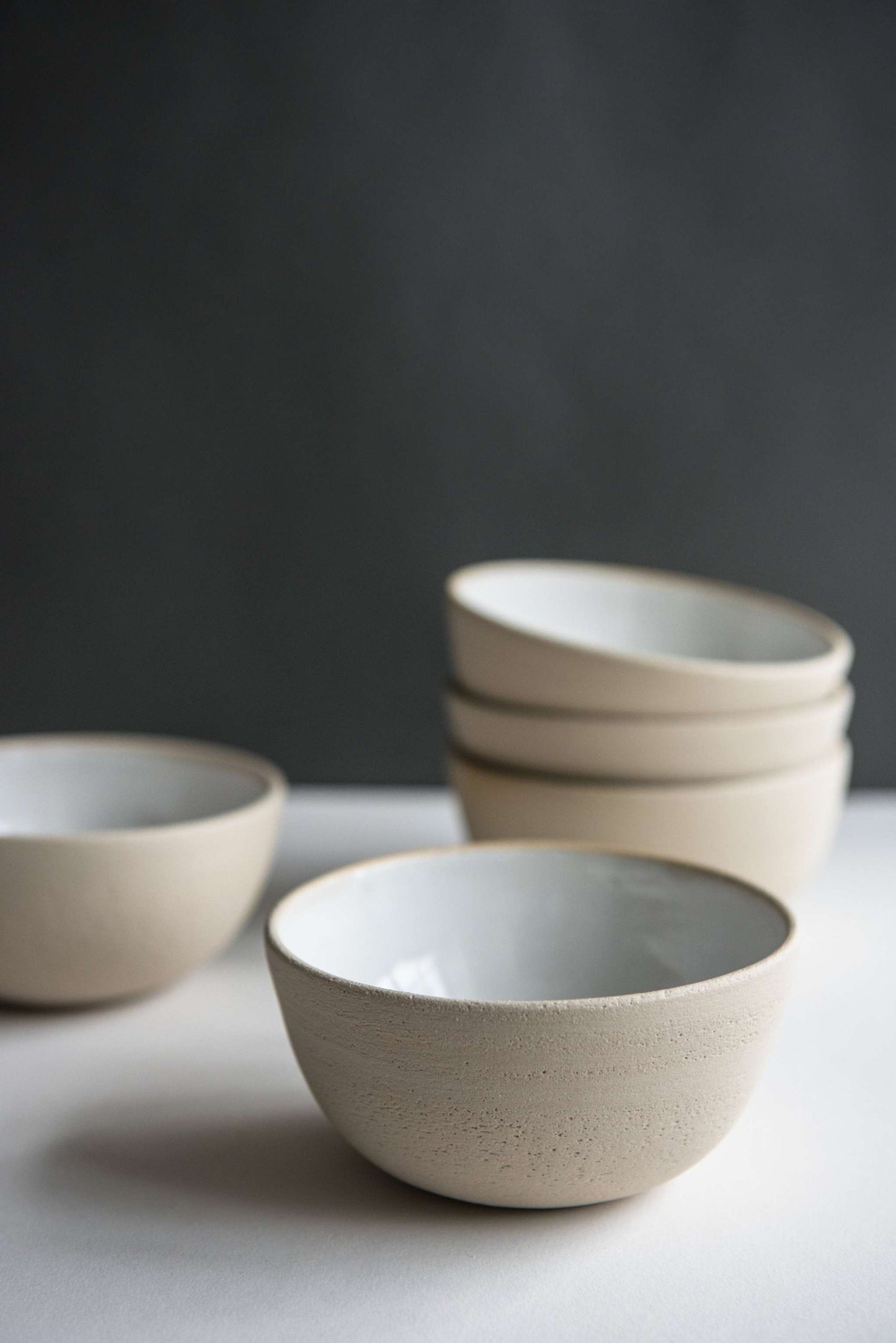 Handmade White Stoneware and Textured Bowl