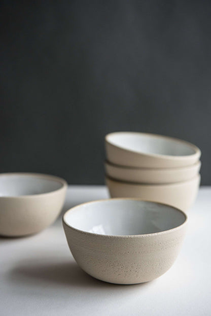 Handmade White Stoneware and Textured Bowl
