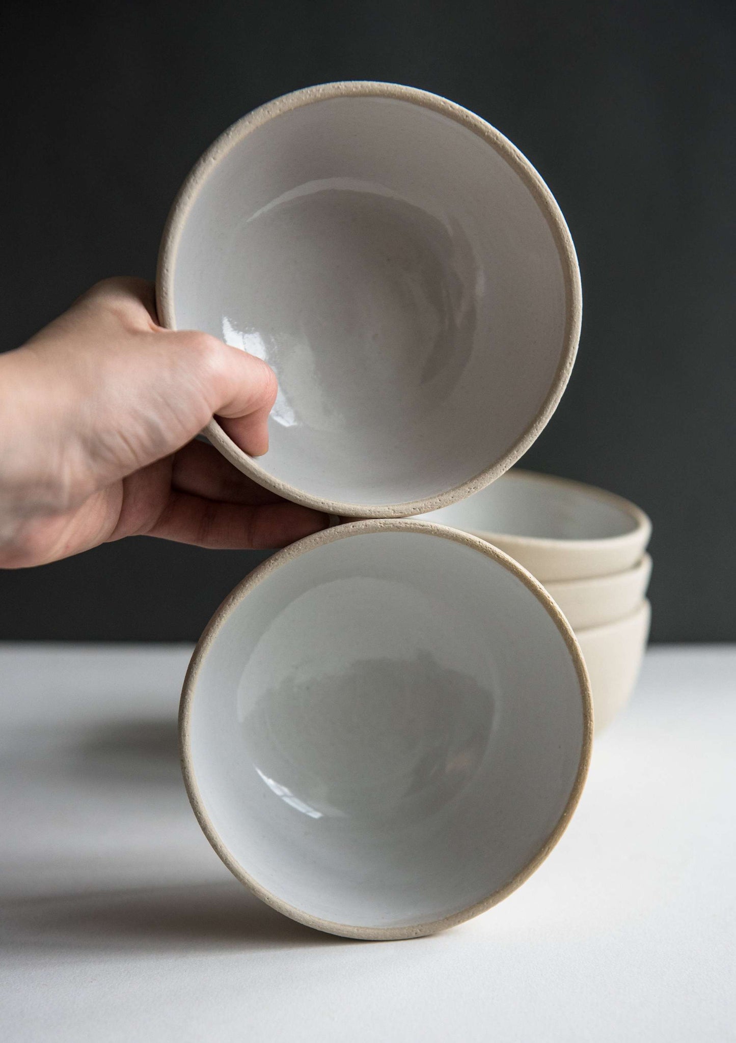 Handmade White Stoneware and Textured Bowl
