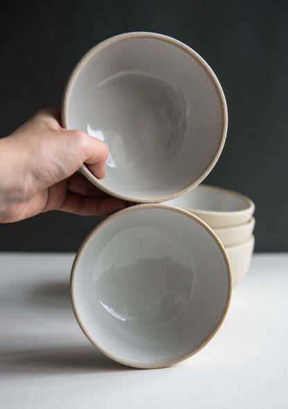 Handmade White Stoneware and Textured Bowl