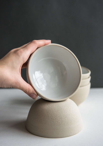Handmade White Stoneware and Textured Bowl
