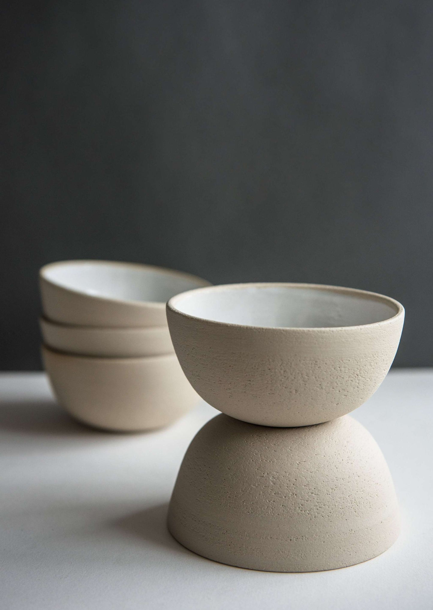 Handmade White Stoneware and Textured Bowl