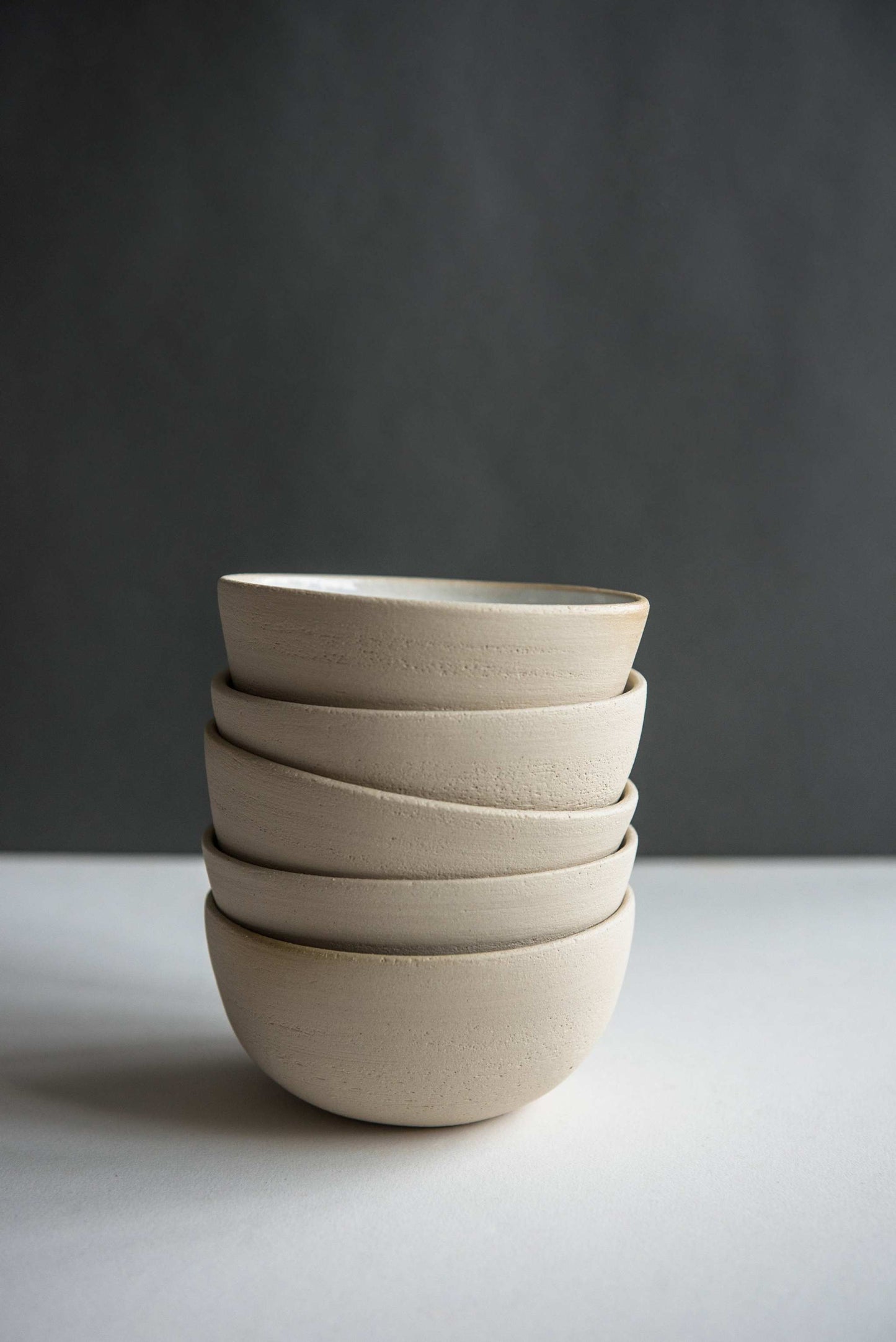 Handmade White Stoneware and Textured Bowl