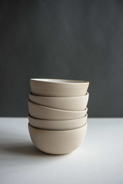 Handmade White Stoneware and Textured Bowl