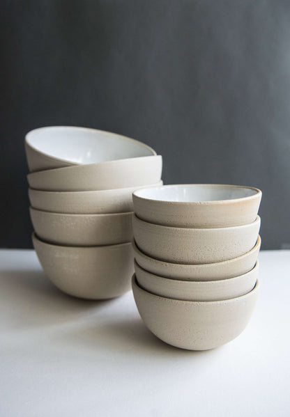 Handmade White Stoneware and Textured Bowl