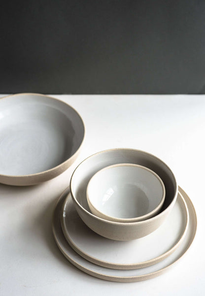 Handmade White Stoneware and Textured Bowl