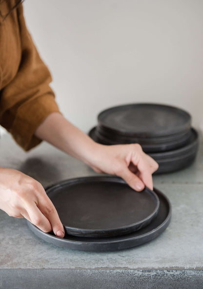 Handmade Black Matte Stoneware Dinner Plate