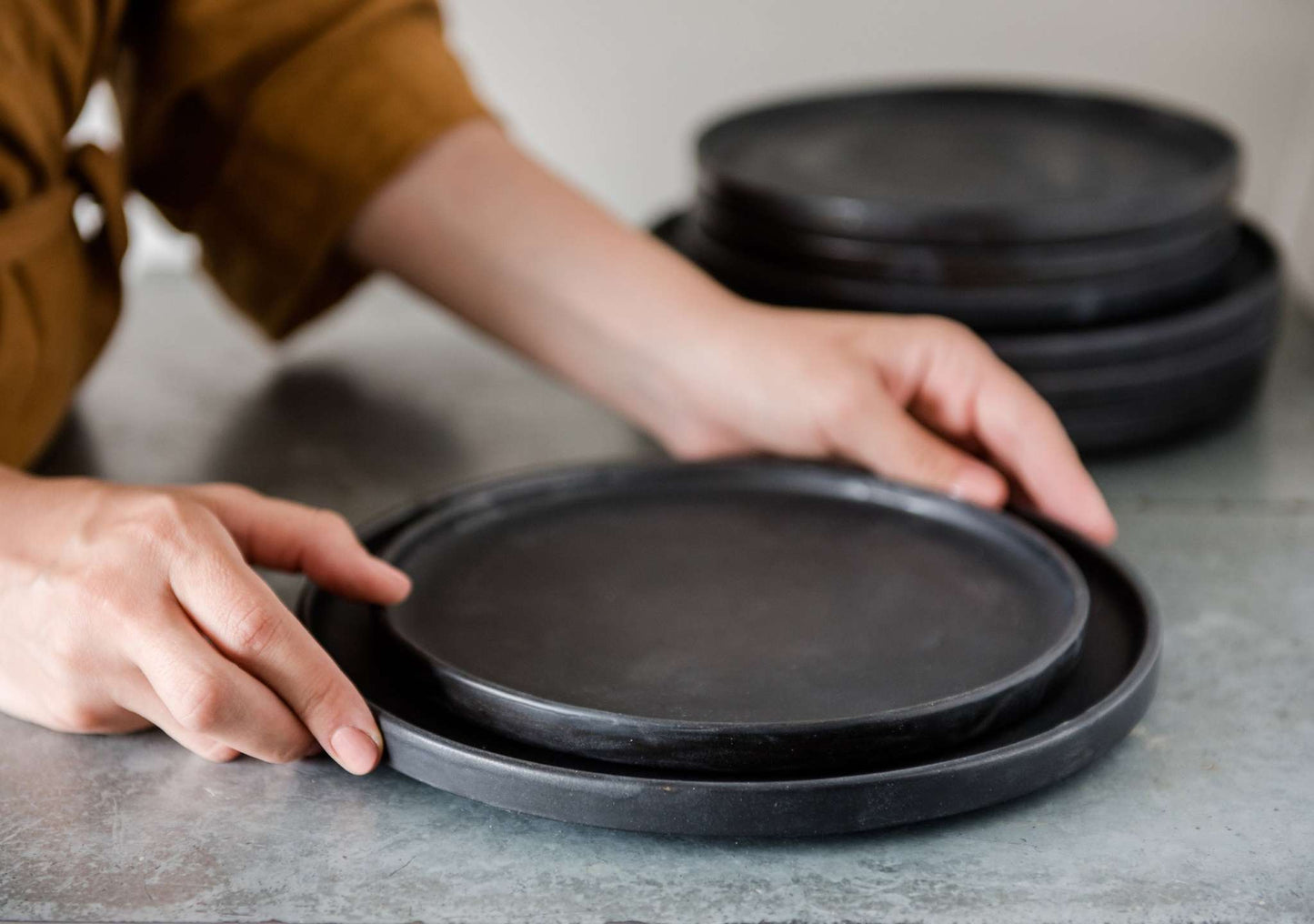 Handmade Black Matte Stoneware Dinner Plate