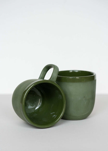 Green and Handmade Porcelain Polished Mug