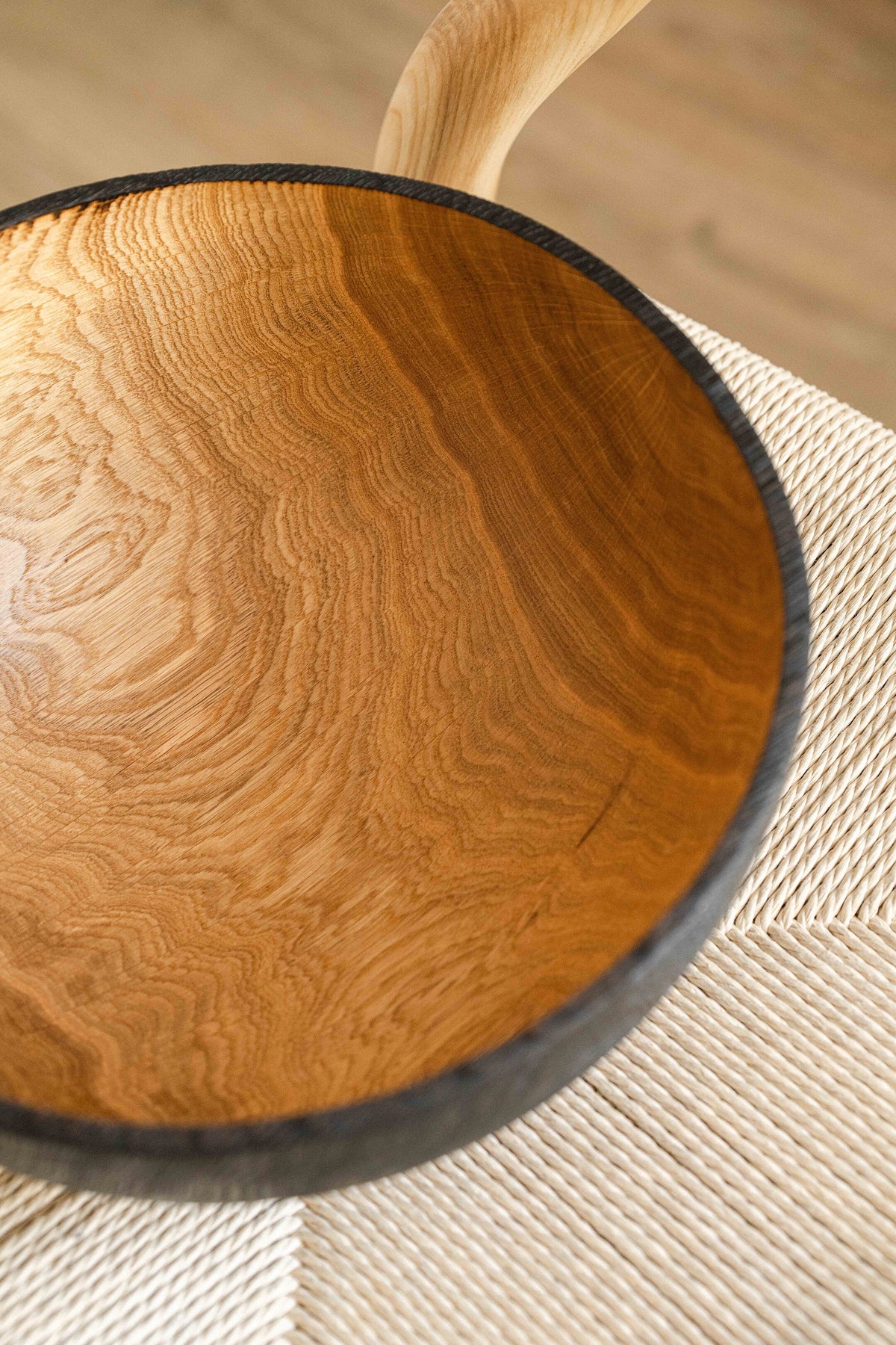 Hand Carved Large Half-Charred Wooden Bowl with dark rim and visible grain on Tampa Home & Garden Store