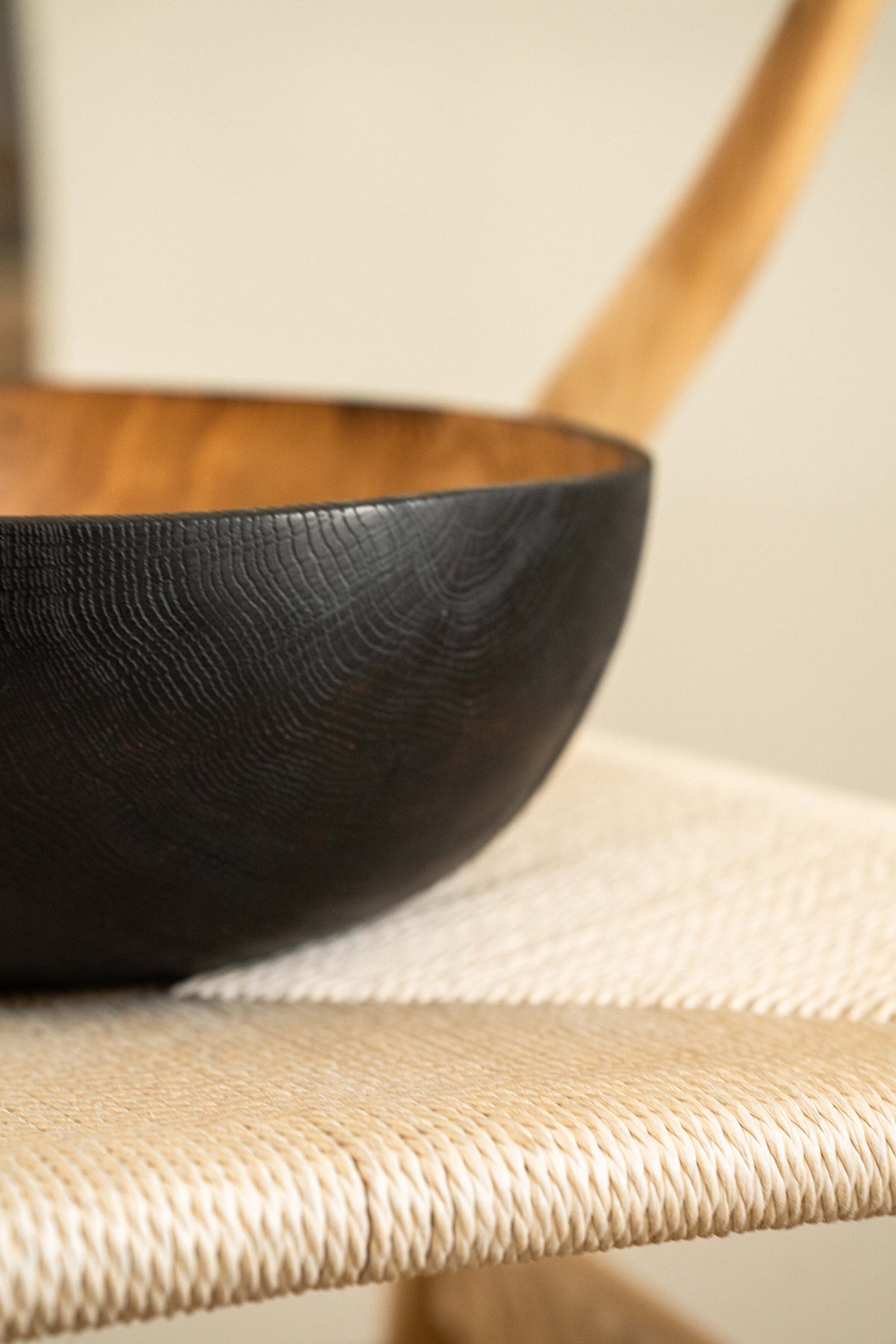 Hand carved large half-charred wooden bowl black exterior with brown interior by CREATING COMFORT on Tampa Home & Garden Store