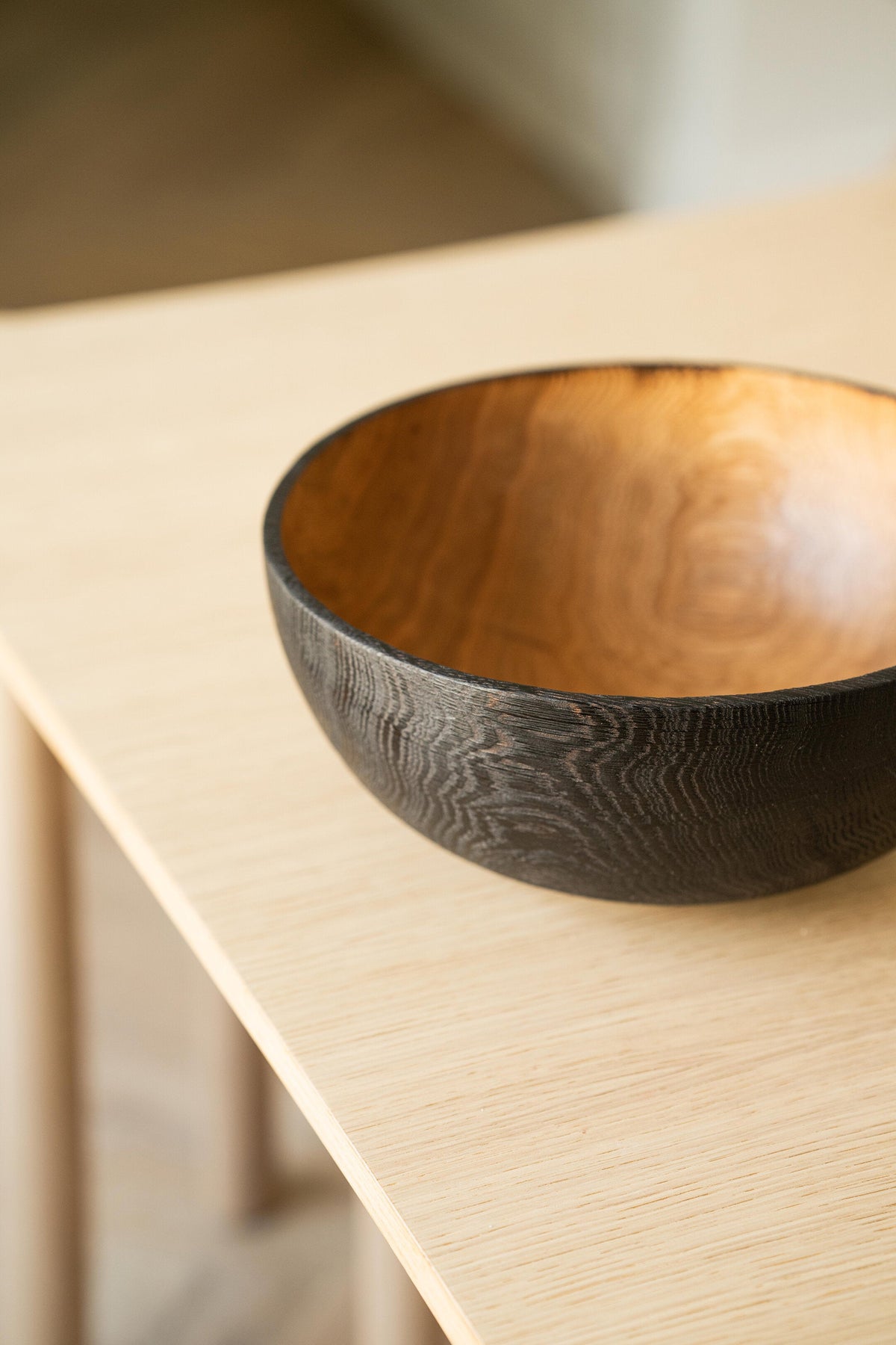 Hand Carved Large Half Charred Wooden Bowl black exterior, wood interior by Creating Comfort on Tampa Home & Garden Store
