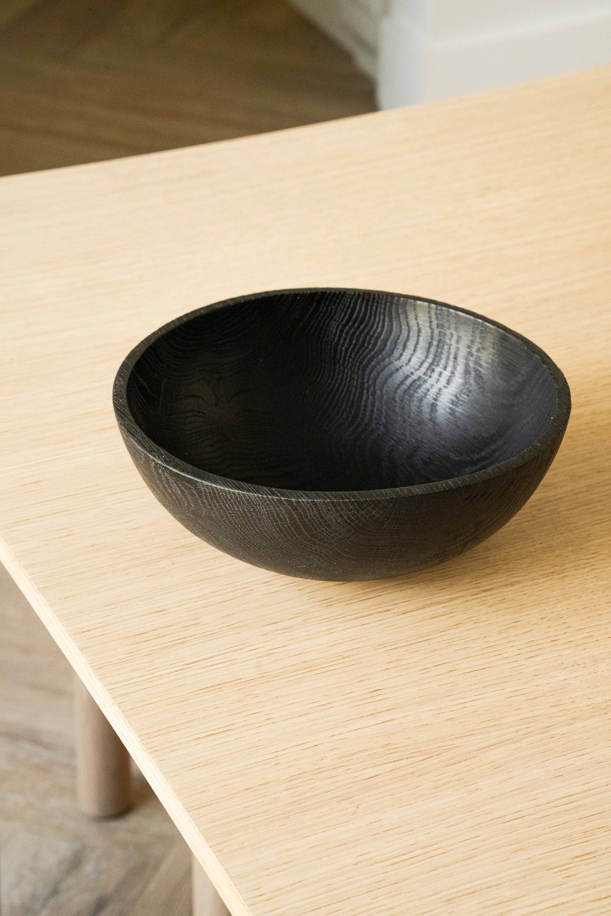 Hand-Carved Large Charred Wood Bowl by Creating Comfort, black wood with visible grain on Tampa Home & Garden Store