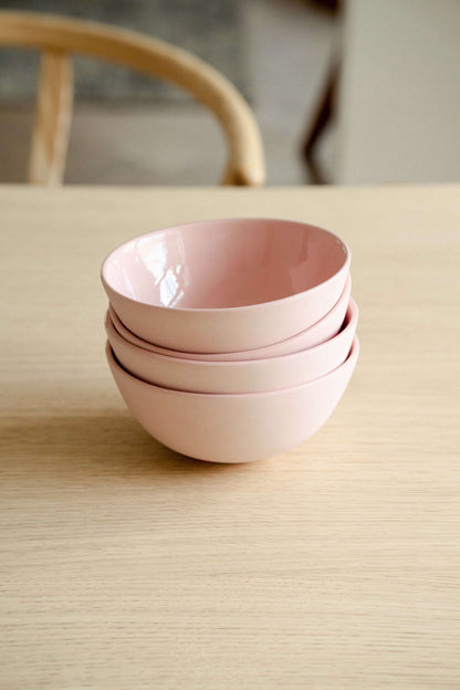 Handmade Porcelain and Powder Pink Dining Bowls