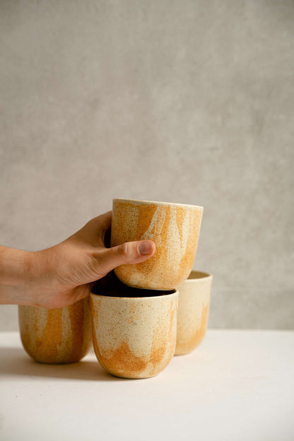Handcrafted Beige Stoneware Coffee and Tea Cup