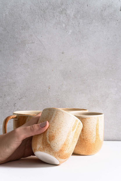 Handcrafted Beige Stoneware Coffee and Tea Cup