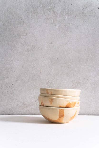 Beige Matte Stoneware Bowl and Rust Glaze