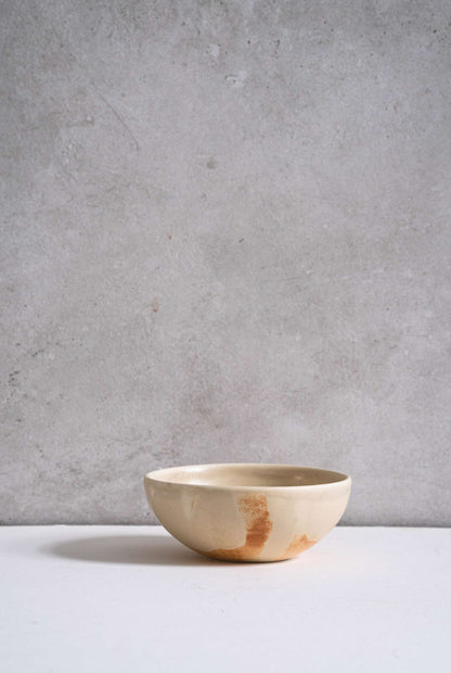 Beige Matte Stoneware Bowl and Rust Glaze