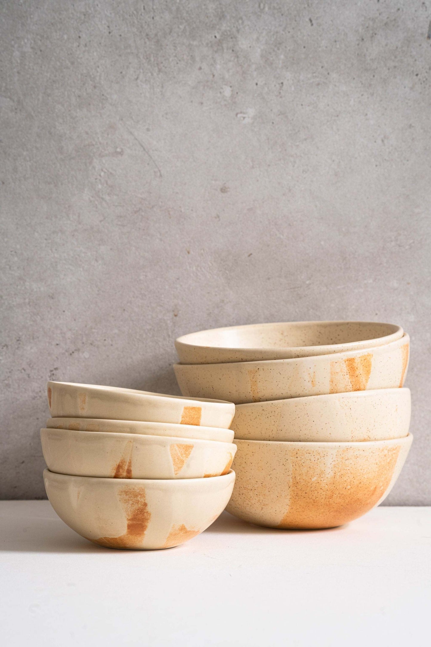 Beige Matte Stoneware Bowl and Rust Glaze