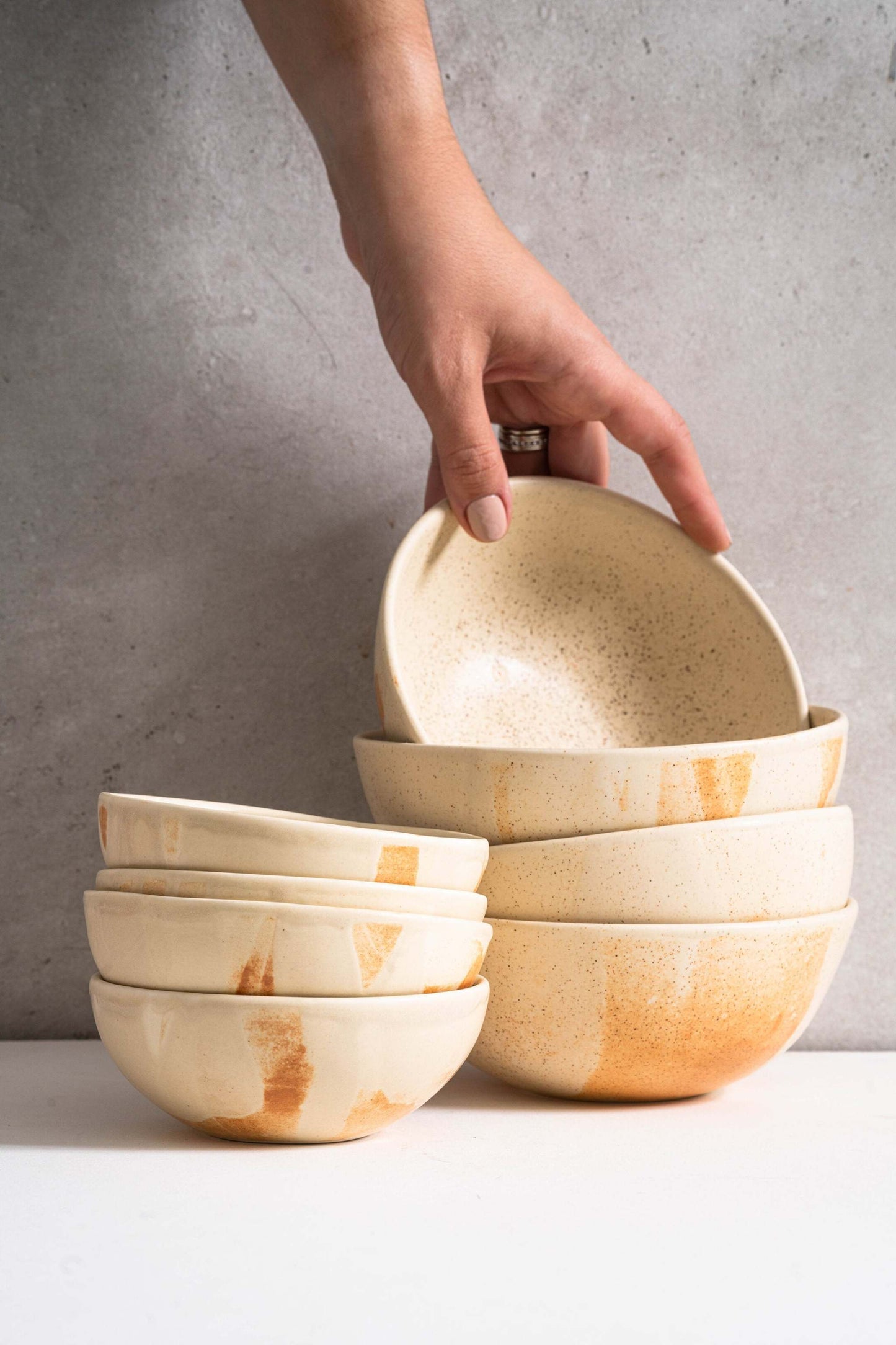 Beige Matte Stoneware Bowl and Rust Glaze