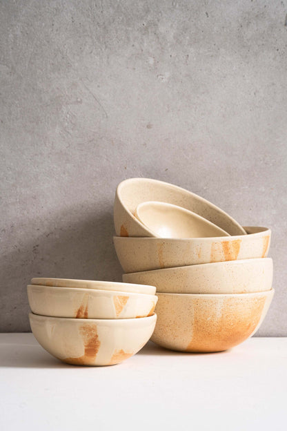 Beige Matte Stoneware Bowl and Rust Glaze