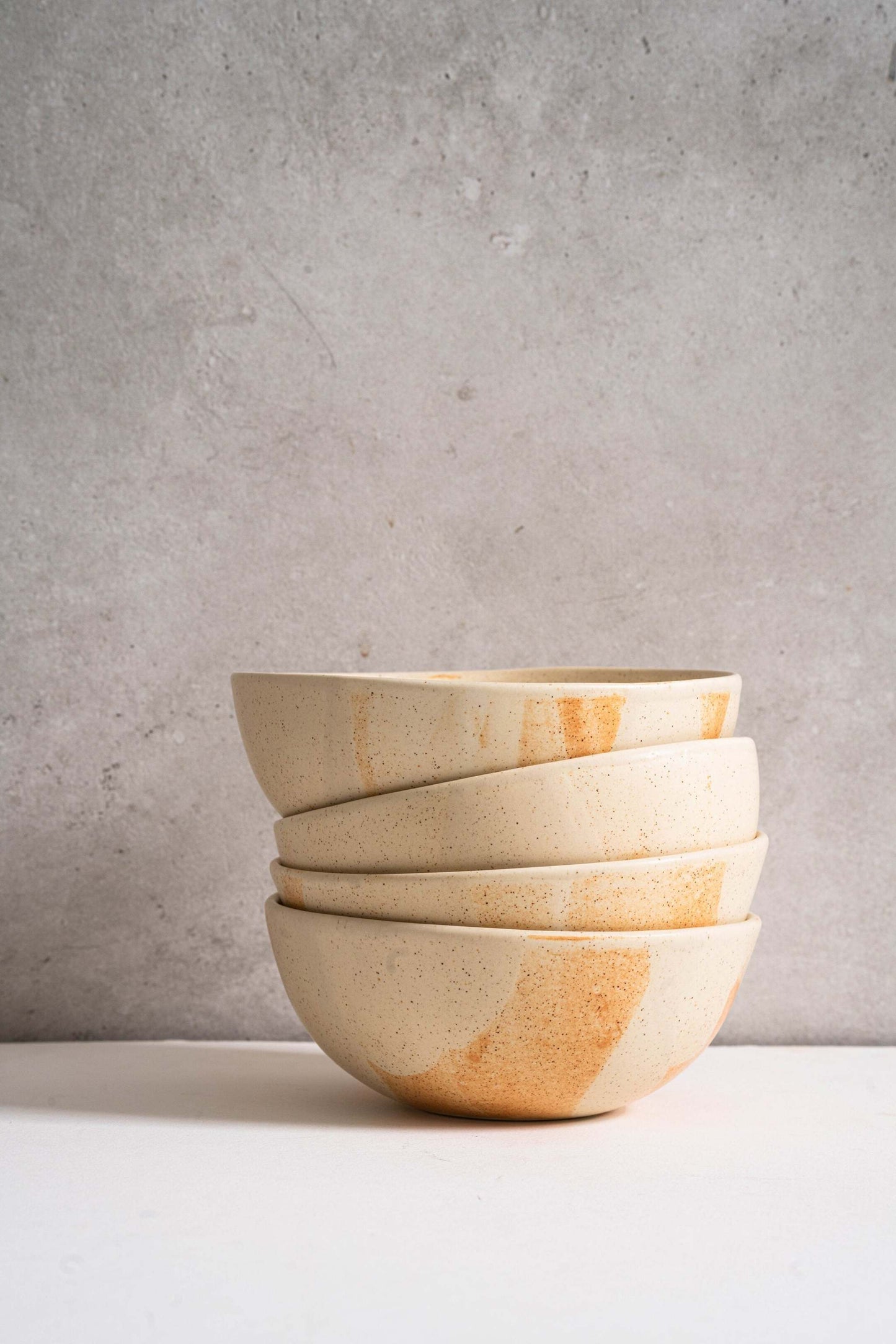 Beige Matte Stoneware Bowl and Rust Glaze