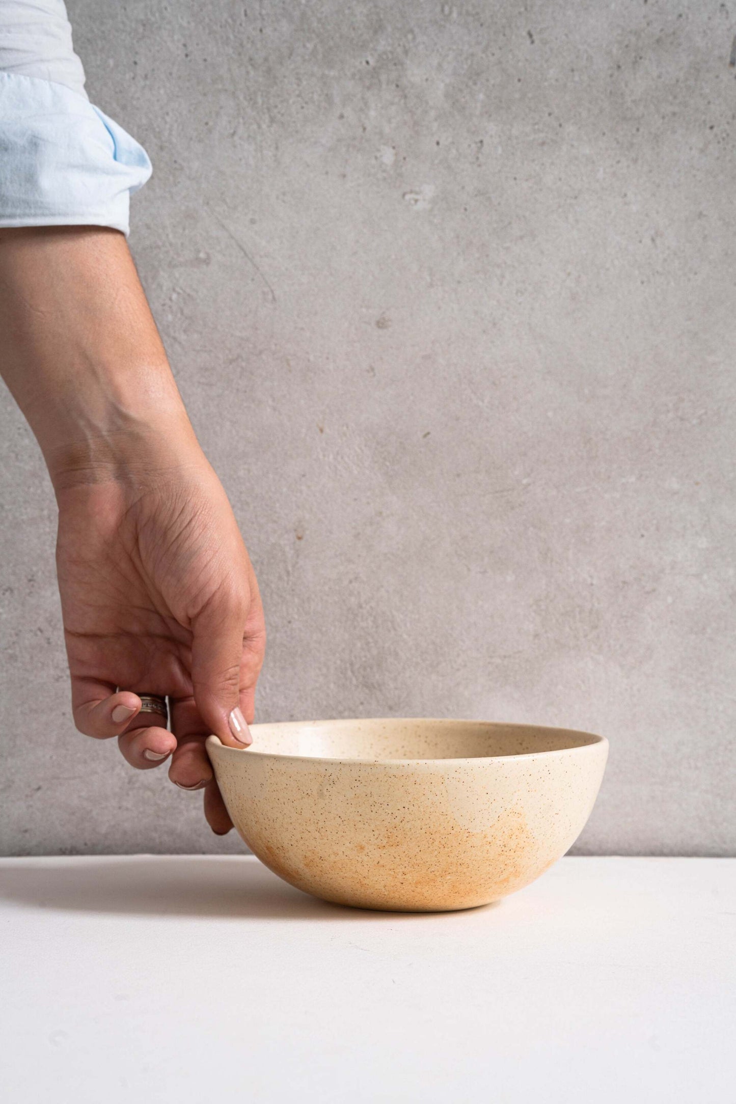 Beige Matte Stoneware Bowl and Rust Glaze