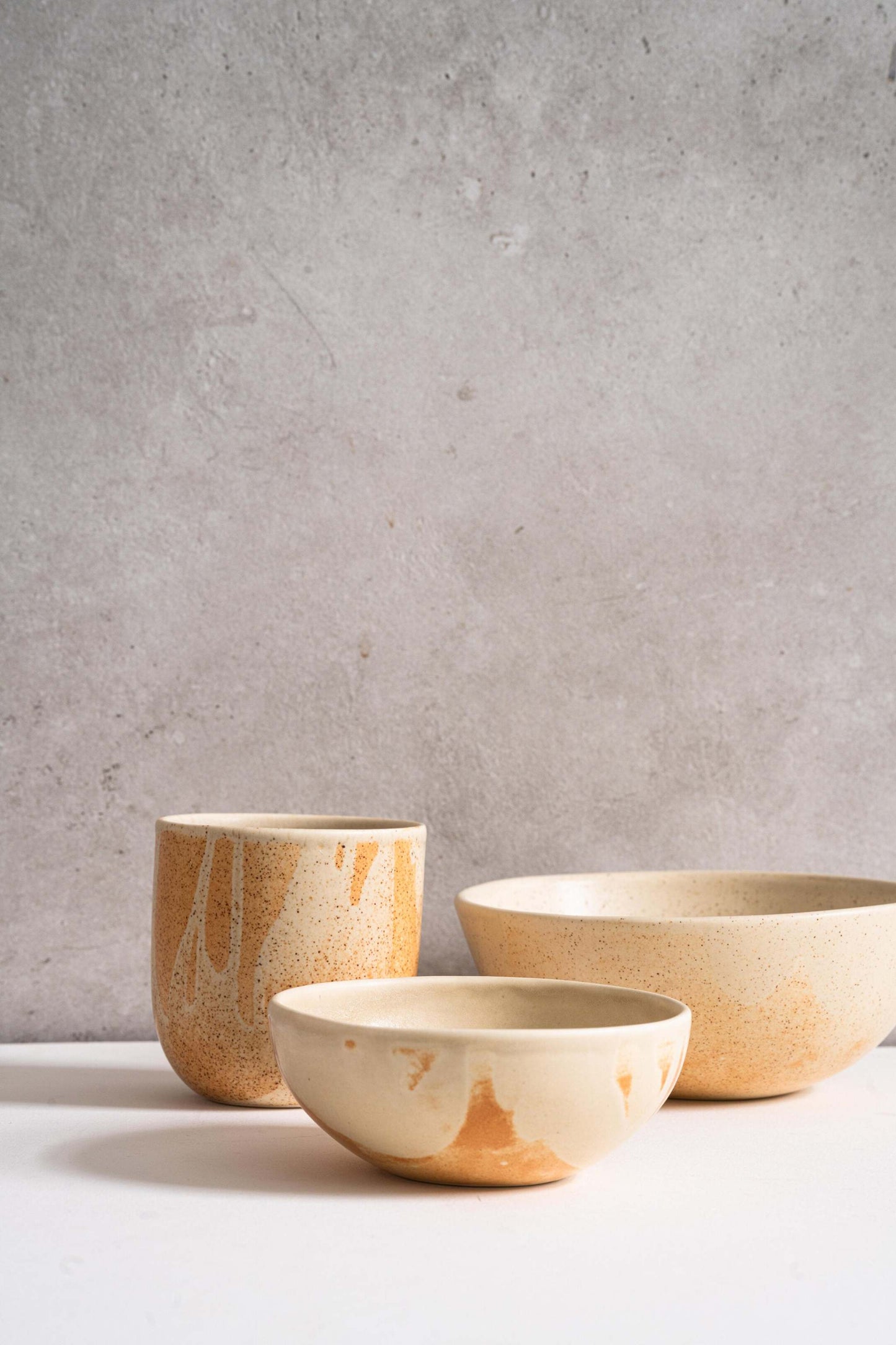 Beige Matte Stoneware Bowl and Rust Glaze