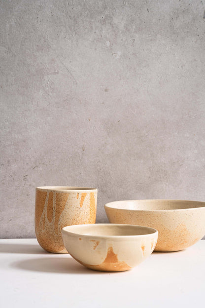 Beige Matte Stoneware Bowl and Rust Glaze